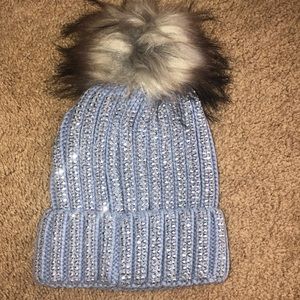 Studded winter faux fur beanie
